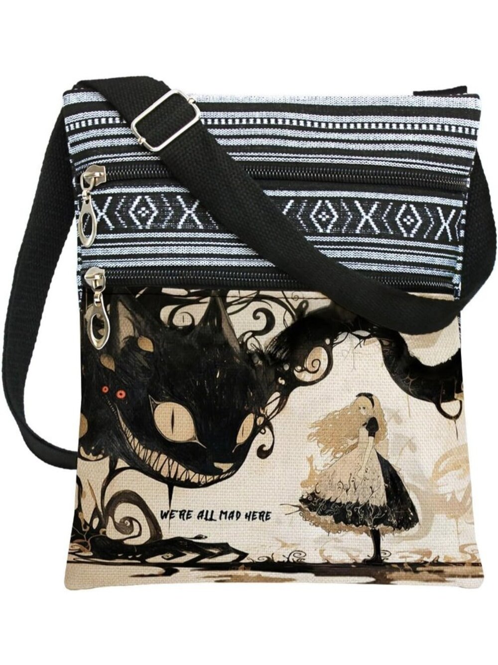 Womens Black Cream Halloween Pumpkin Bat Goth Skull Witch Crossbody Shoulder Bag